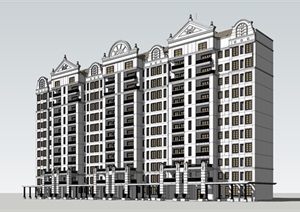新古典主义小高层住宅楼SU(草图大师)模型