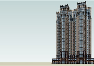 新古典高层详细的拼接商住楼SU(草图大师)模型