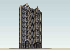 新古典风格高层住宅精细建筑SU(草图大师)模型