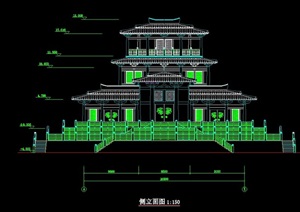 汉代古典中式庄王阁建筑cad方案图