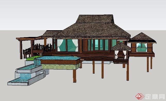 东南亚风格度假别墅建筑su模型