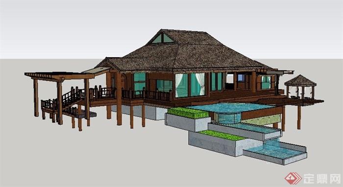 东南亚风格度假别墅建筑su模型