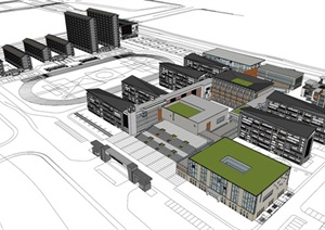 中式北大附属嘉兴实验学校建筑设计SU(草图大师)模型