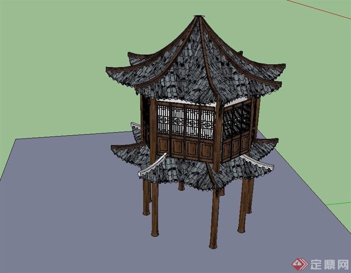 古典中式风格凉亭完整su模型
