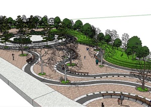 三角形基地曲线型铺地文化主题公园景观设计SU(草图大师)模型
