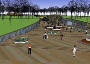 下沉台阶文化广场公园景观设计SU(草图大师)模型