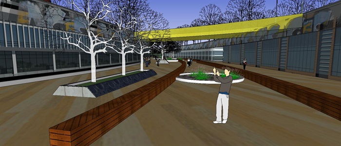 下沉台阶文化广场公园景观设计su模型