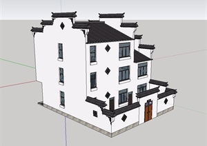 中式风格详细的多层别墅楼SU(草图大师)模型