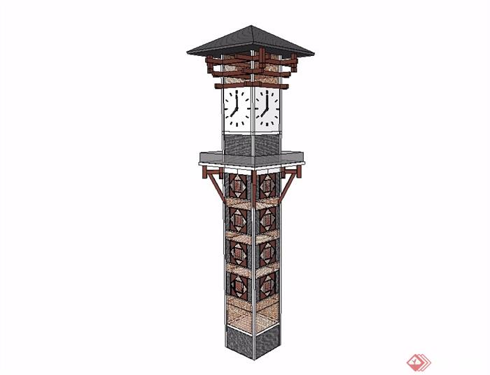 中式风格钟塔设计su模型
