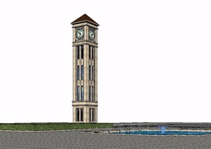 欧式风格详细的钟塔景观塔设计SU(草图大师)模型