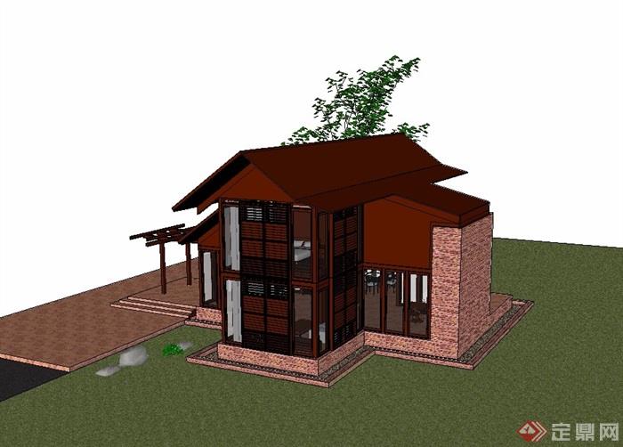 某东南亚风格详细完整的别墅su模型