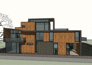 现代简约木石材料小住宅设计SU(草图大师)模型