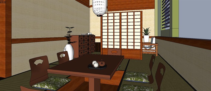 日式和风料理店餐厅室内设计su模型