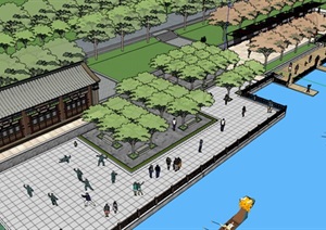 某现代风格滨河公园景观SU(草图大师)模型