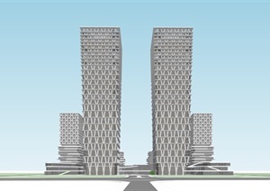 某现代风格高层综合办公楼方案二SU(草图大师)模型