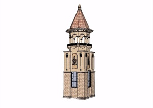 某欧式风格详细完整的塔楼SU(草图大师)模型