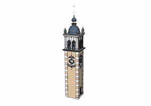 欧式风格详细的钟塔楼SU(草图大师)模型