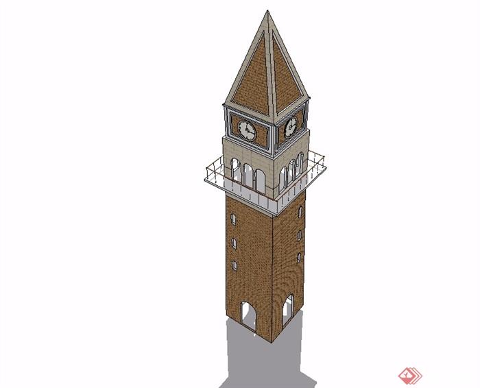 欧式风格详细景观钟塔设计su模型