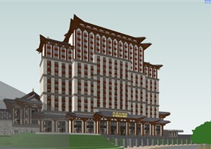 某中式风格详细酒店建筑SU(草图大师)模型