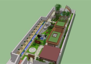 屋顶花园完整详细的景观设计SU(草图大师)模型