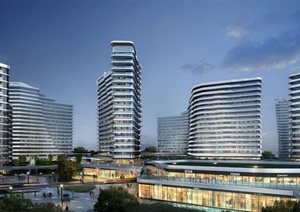 现代风格酒店商业公寓综合建筑景观规划SU(草图大师)模型