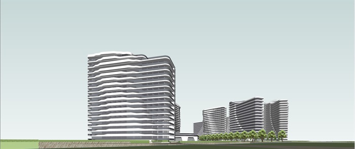 现代风格酒店商业公寓综合建筑景观规划su模型