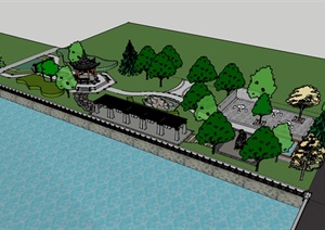 现代风格河岸河道景观设计SU(草图大师)模型