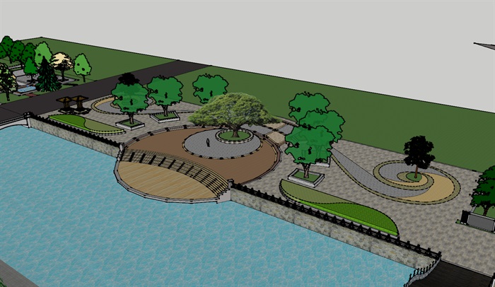 现代风格河岸河道景观设计su模型