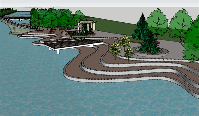 现代风格河岸河道景观设计su模型