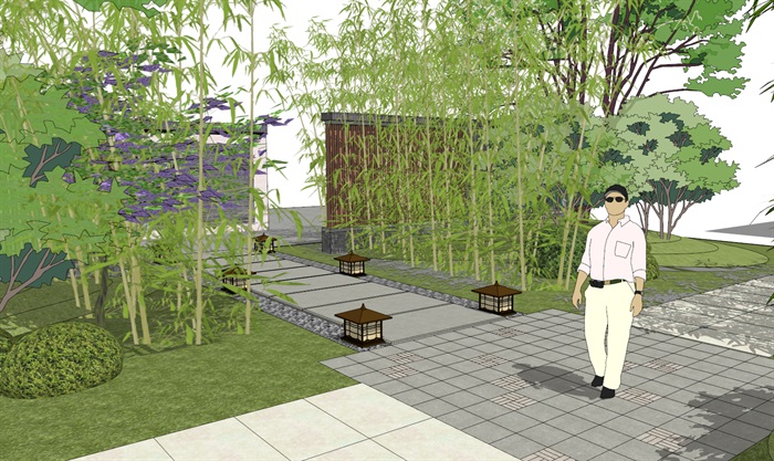 建筑屋顶绿化花园景观竹林(1)