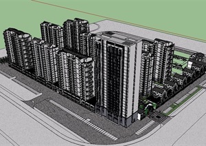 中式风格详细完整的商业住宅小区楼设计SU(草图大师)模型
