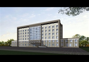 六层办公楼建筑方案设计（SU(草图大师)、CAD、效果图）