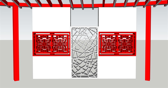 某新中式景墙廊架设计su模型
