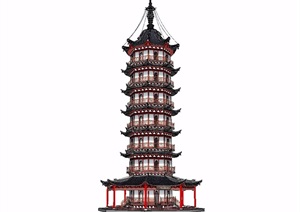 古典中式风格精致的塔楼SU(草图大师)模型