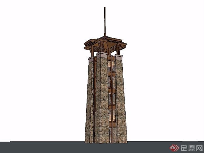 现代风格详细完整的瞭望塔设计su模型