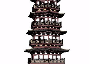 古典中式景观塔楼素材SU(草图大师)模型