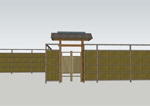 日式院门带围栏设计SU(草图大师)模型