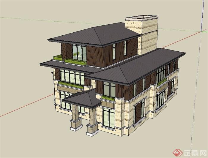 新古典风格详细完整的独栋别墅su模型
