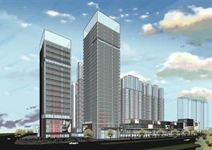 南方某商业住宅及办公项目建筑SU(草图大师)模型