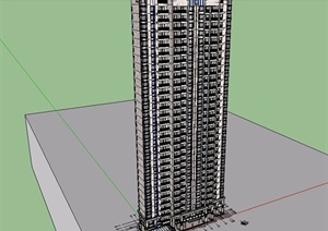 现代风格详细住宅高层建筑楼SU(草图大师)模型