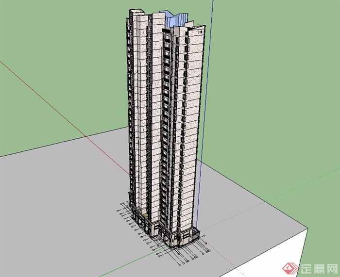 现代风格详细住宅高层建筑楼su模型