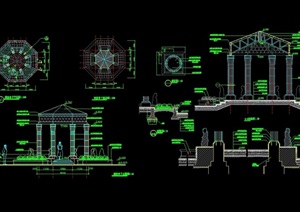 现代风格详细精致的景观亭cad施工图