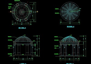 某欧式风格详细完整的圆顶亭设计cad施工图