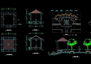 现代风格完整的休闲亭子设计cad方案