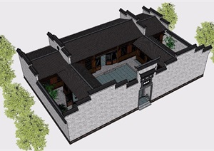 徽派中式风格民居合院住宅建筑SU(草图大师)模型