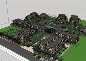 新古典风格详细的住宅小区别墅建筑SU(草图大师)模型