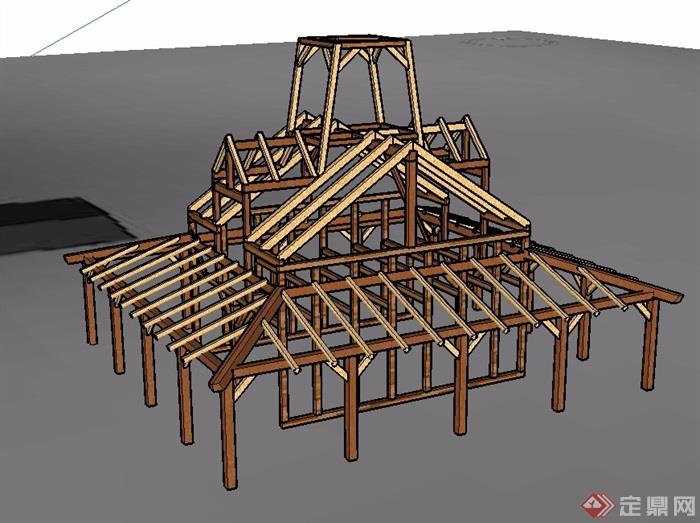 木质建筑构件素材su模型