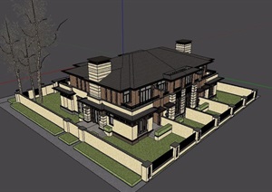 新古典风格详细的联排别墅SU(草图大师)模型