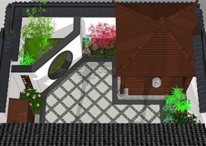中式小院子详细庭院景观设计SU(草图大师)模型