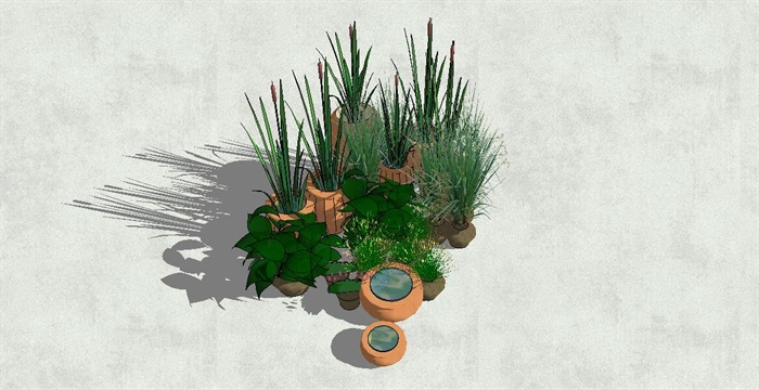 园林景观陶罐小品盆栽设计su模型